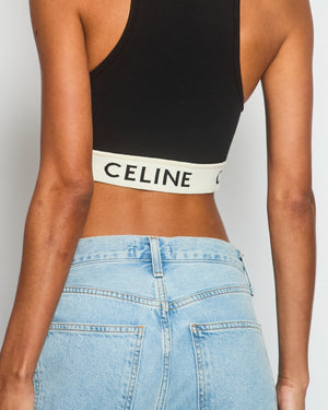 Celine Black Logo Cropped Vest Top Size Medium (UK 10)