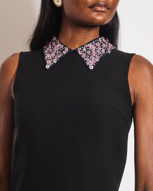 Miu Miu Black Sleeveless Mini Dress with Pink Floral Collar Detail Size IT 38 (UK 6)