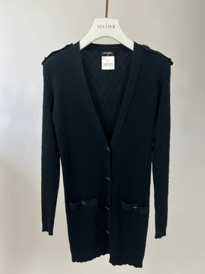 Chanel 16P Black Ribbed Cardigan with Shoulder Button Detail FR 34 (UK 6) RRP £2,450