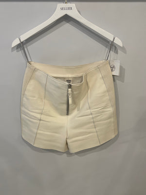 Hermès Cream Leather Shorts with Ribbed Sides and Silver Zip Detail Size FR 38 (UK 10)