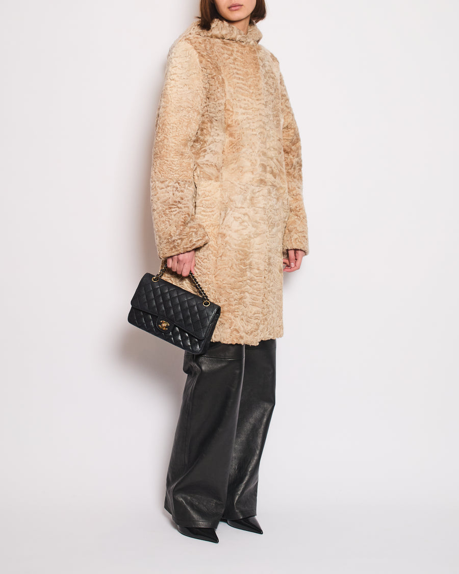 Dennis Basso Beige Persian Lamb Reversible Hooded Pea Coat FR 38 (UK 10)