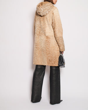 Dennis Basso Beige Persian Lamb Reversible Hooded Pea Coat FR 38 (UK 10)
