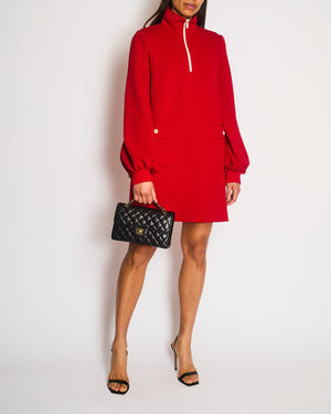 Gucci Red GG Logo-Embossed High-Neck Jersey Mini Dress Size M (UK 10) RRP £1,000