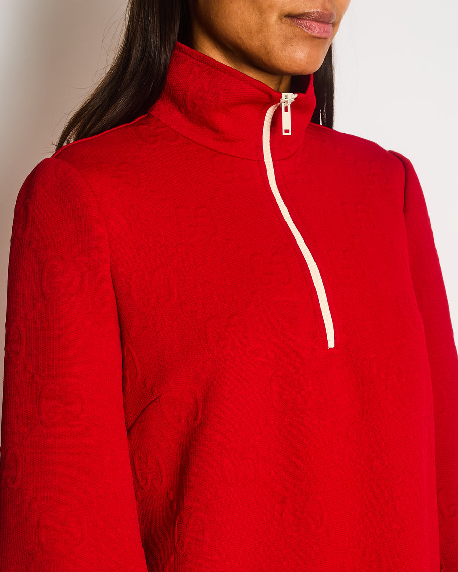 Gucci Red GG Logo-Embossed High-Neck Jersey Mini Dress Size M (UK 10) RRP £1,000
