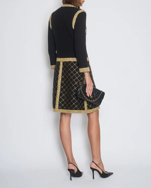 Chanel 15/A Black Cashmere Long Cardigan Dress with Yellow Trim Detail and Gold CC Buttons Size FR 34 (UK 6)