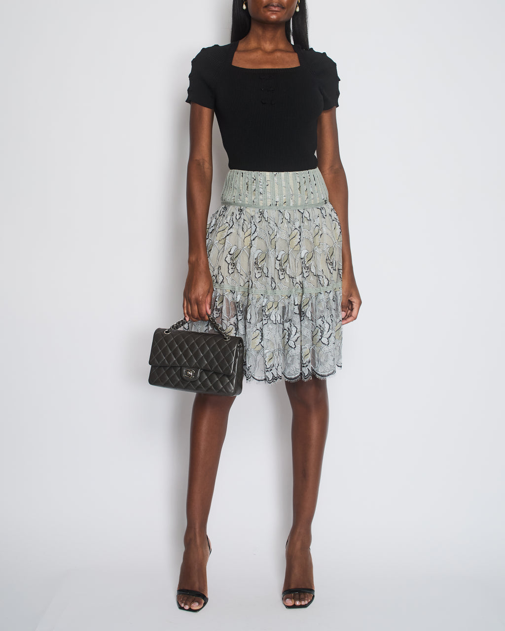 ★overdue flair★ LACE PINTUCK MIDI SKIRT_MID GREY LACE PINTUCK MIDI SKIRT_MID GREY - overdue flair