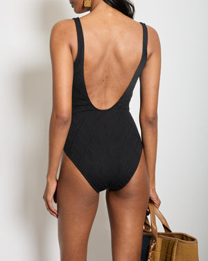 Chanel Black Geometric Cut-Out Onepiece Swimsuit with Pearl CC Logo Detail FR 38 (UK 10)