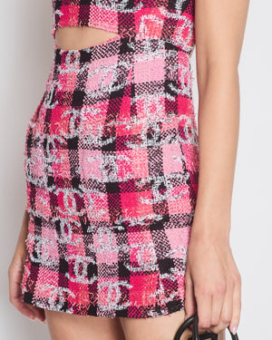 *HOT* Chanel 22C Coco Beach Pink & Black Sleeveless Mini Dress with White Sequin CC Logo Details Size FR 38 UK 10