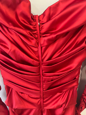 Dolce & Gabbana Red Silk Draped Mini Dress with Rouched Sleeves Detail Size IT 42 (UK 10)