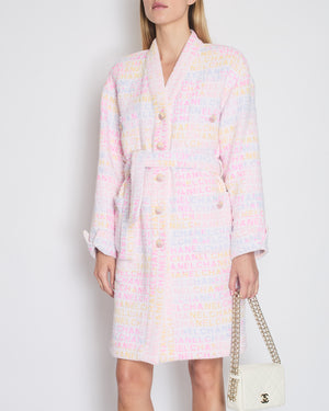 Chanel Pastel Robe Coat with Belt & Multi-Coloured Chanel Logo Details Size FR 42 (UK 14)