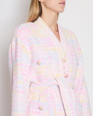 Chanel Pastel Robe Coat with Belt & Multi-Coloured Chanel Logo Details Size FR 42 (UK 14)