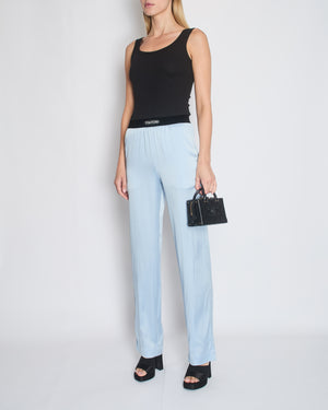 Tom Ford Blue Satin Silk Trousers with Velvet Elasticated Waist Size IT 38 (UK 6)