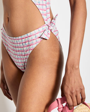 Chanel Multi-Coloured Tweed Print One Piece Swimsuit with Cut-Out Detail Size FR 36 (UK 8)