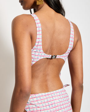 Chanel Multi-Coloured Tweed Print One Piece Swimsuit with Cut-Out Detail Size FR 36 (UK 8)