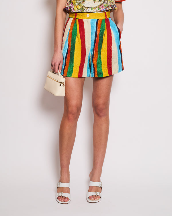 Dolce & Gabbana Multi-Colour Striped Jacquard High-Waist Shorts Size IT 38 (UK 6)
