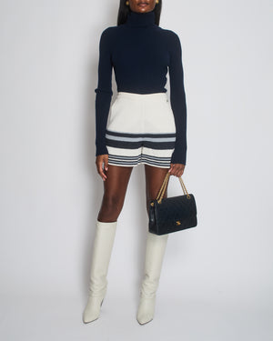 Chanel White and Navy Crochet Knit Striped High-Waist Shorts Size FR 34 (UK 6)