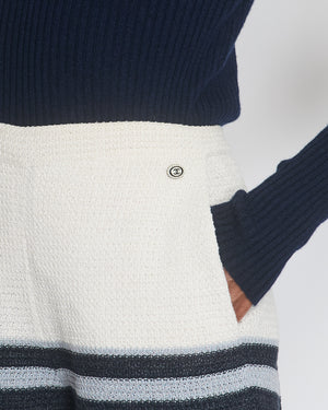 Chanel White and Navy Crochet Knit Striped High-Waist Shorts Size FR 34 (UK 6)