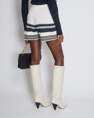Chanel White and Navy Crochet Knit Striped High-Waist Shorts Size FR 34 (UK 6)