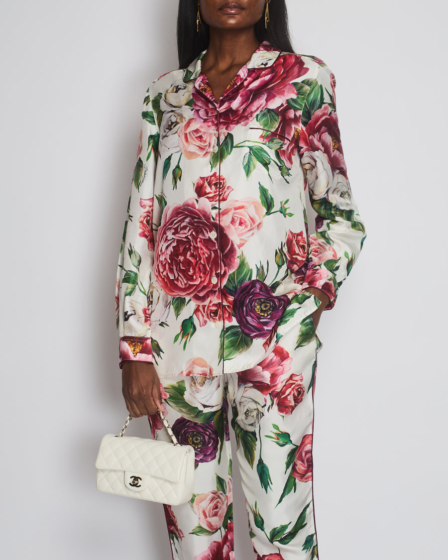 Dolce & Gabbana Red Floral Shirt with Matching Trouser Set Size IT 40/42 (UK 8/10)