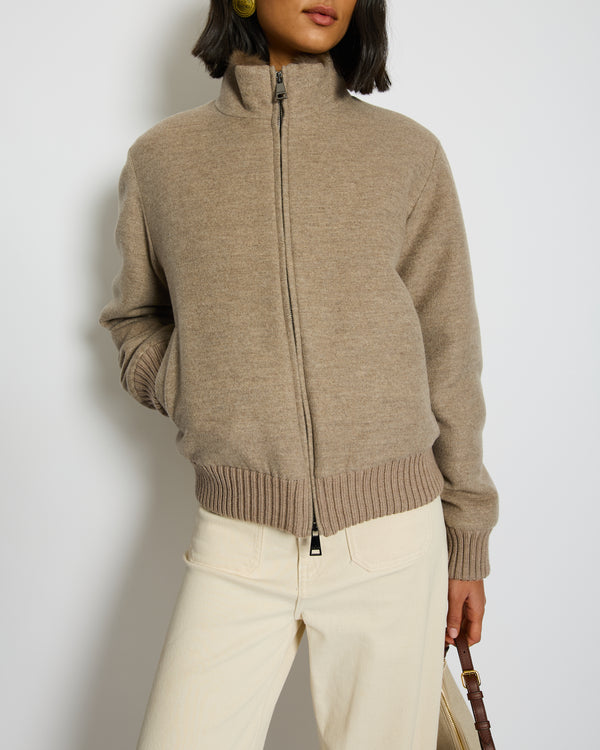Ogier Brown Long Sleeve Cashmere Jacket with Sable Lining Detail Size IT 42 (UK 10)