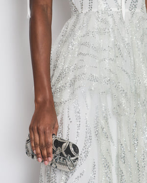 Rodarte Silver Short Sleeve Tiered Dress with Neck Tie Detail Size US 6 (UK 10)