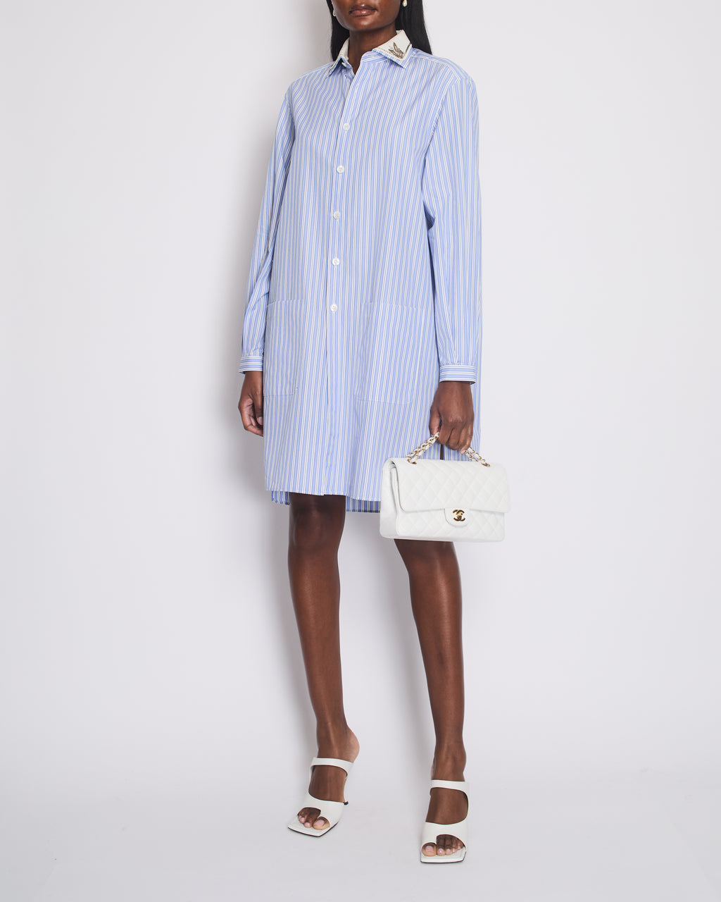Gucci Blue Striped Shirt Dress with Embellished Detachable Collar and –  Sellier