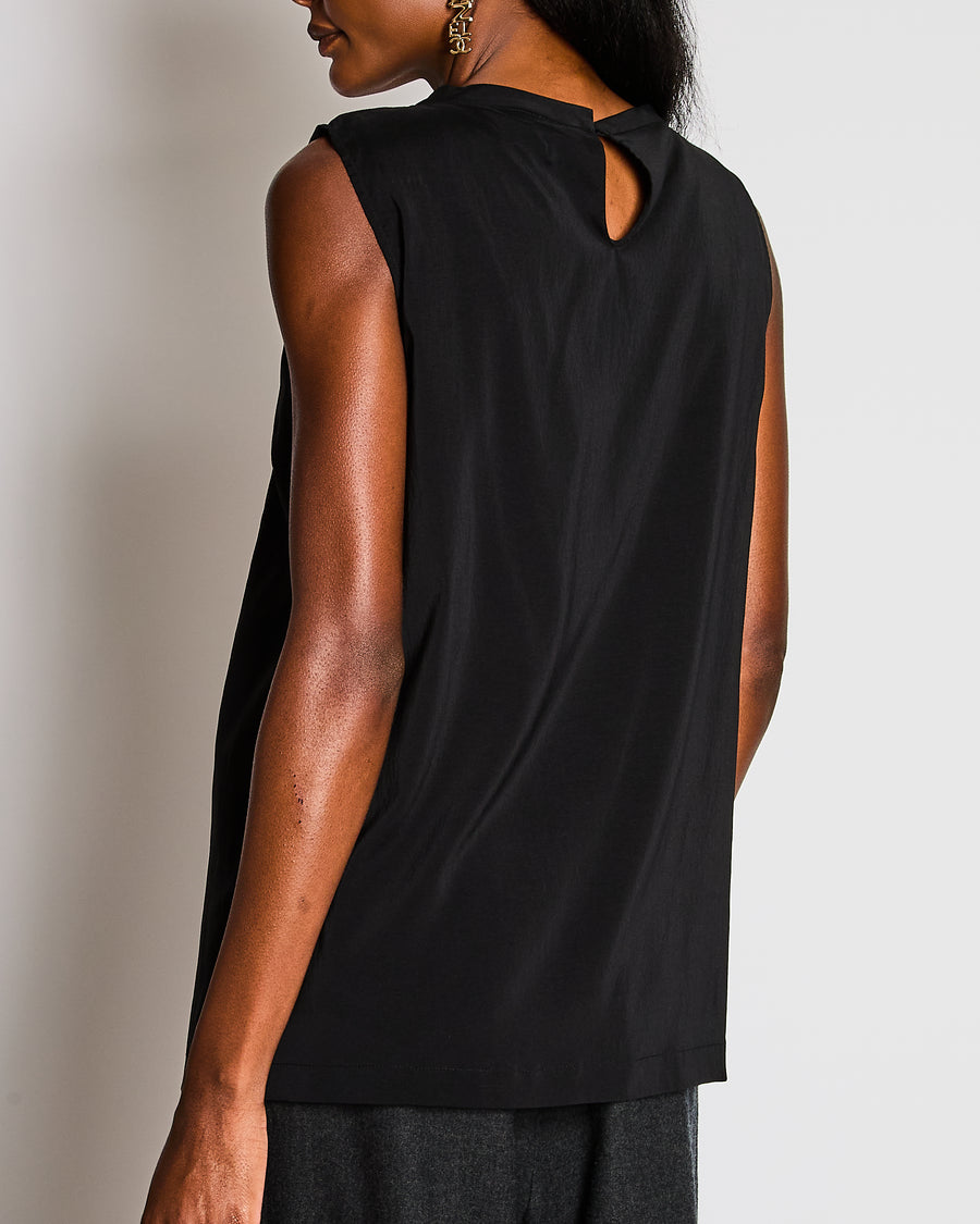 Brunello Cucinelli Black Silk Sleeveless Top Size XL (UK 14/16)
