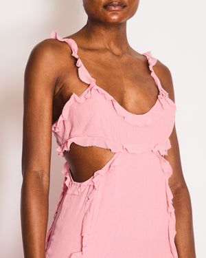 Acne Studios Pink Crinkled Chiffon Mini Dress With Cut Out & Frill Det –  Sellier