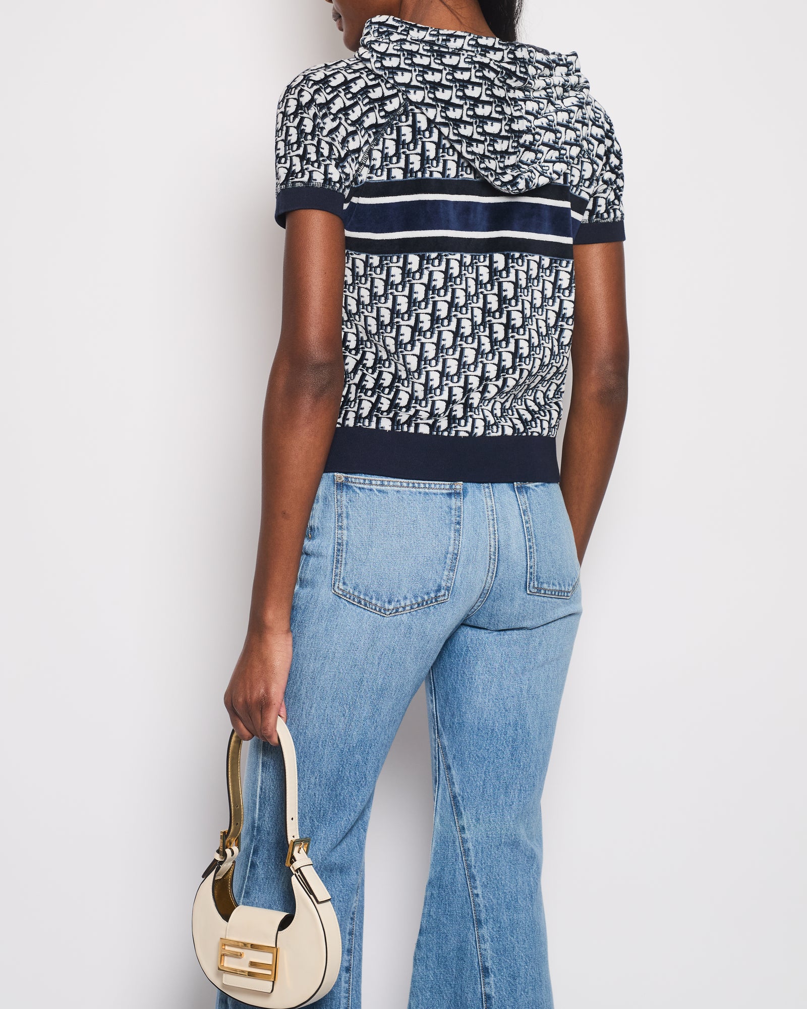 Christian Dior Blue Oblique Print Short Sleeve Hooded Towelling