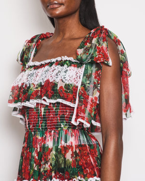 Dolce & Gabbana Red Maxi Floral Lace Tiered Dress Size IT 38 (UK 6)