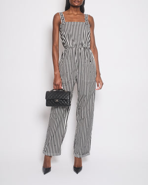 Chanel 24M White and Black Striped Jumpsuit with Crystal CC Logos and Adjustable Straps Size FR36 (UK 8)