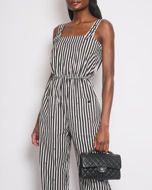Chanel 24M White and Black Striped Jumpsuit with Crystal CC Logos and Adjustable Straps Size FR36 (UK 8)