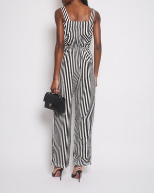 Chanel 24M White and Black Striped Jumpsuit with Crystal CC Logos and Adjustable Straps Size FR36 (UK 8)