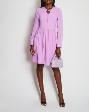 Stella McCartney Lilac Long Sleeve Pleated Waist Midi Dress with V-Neck Tie Detail Size IT 42 (UK 10) RRP £900