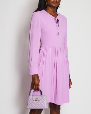 Stella McCartney Lilac Long Sleeve Pleated Waist Midi Dress with V-Neck Tie Detail Size IT 42 (UK 10) RRP £900