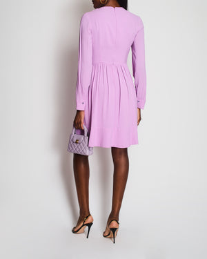 Stella McCartney Lilac Long Sleeve Pleated Waist Midi Dress with V-Neck Tie Detail Size IT 42 (UK 10) RRP £900