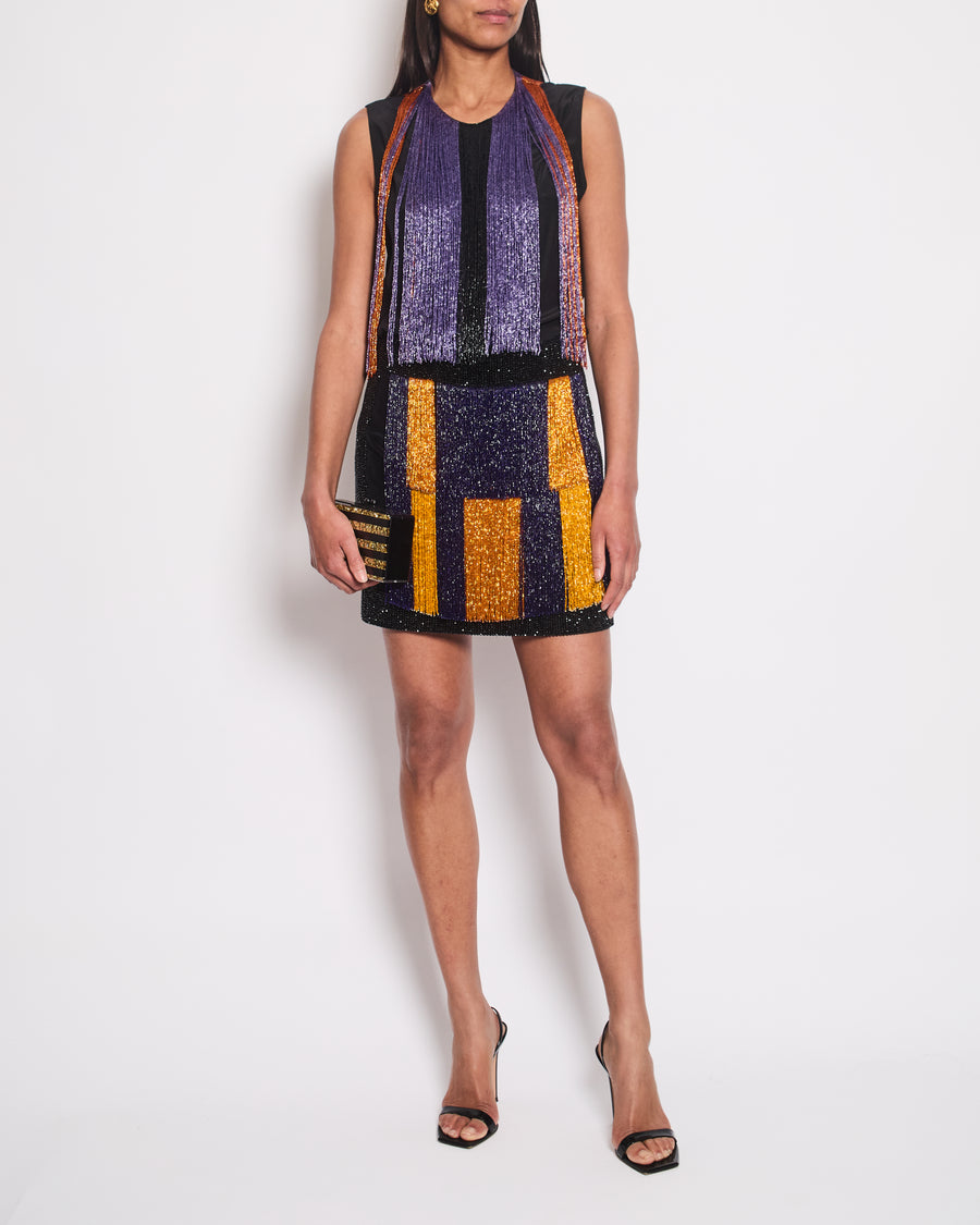 Balmain Black Embellished Sequin Velvet Mini Skirt Size FR 38 (UK