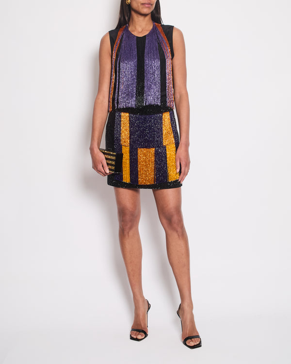 Balmain Black Embellished Sequin Velvet Mini Skirt Size FR 38 (UK 10)
