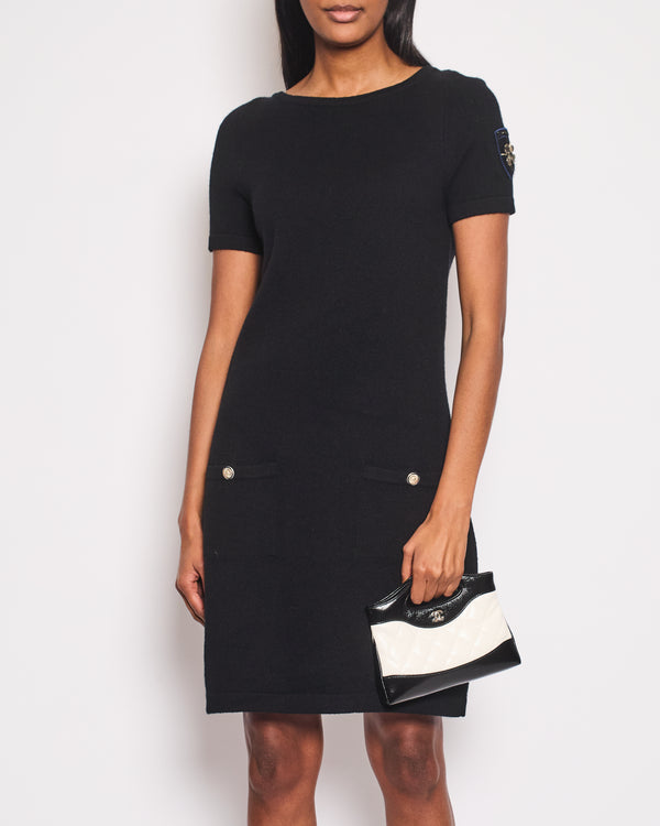 Chanel Black Dress with Gold Logo Patch Detail Size FR 42 (UK 14)