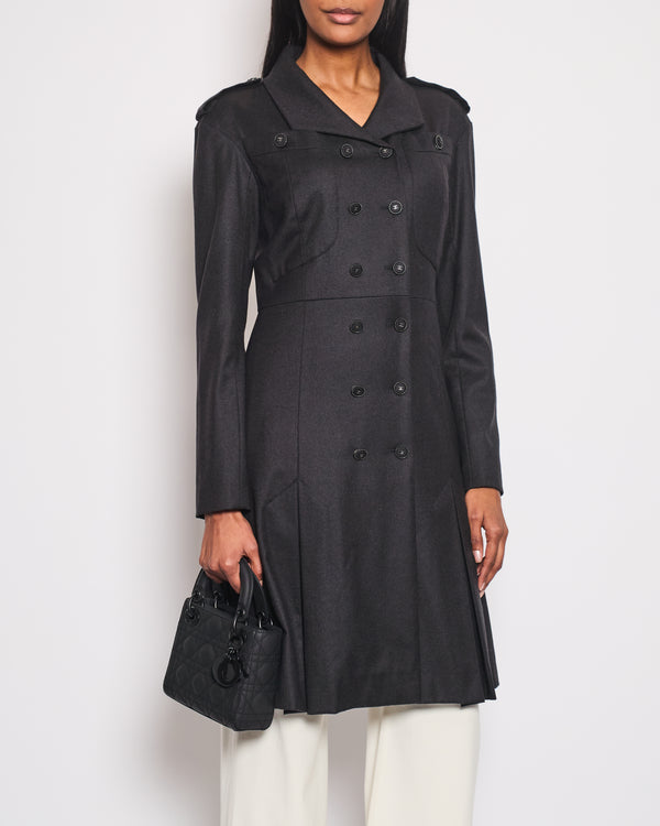 Chanel Charcoal Wool Trench Coat with CC Logo Buttons Detailing Size FR 42 (UK 14)