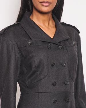 Chanel Charcoal Wool Trench Coat with CC Logo Buttons Detailing Size FR 42 (UK 14)