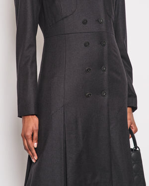 Chanel Charcoal Wool Trench Coat with CC Logo Buttons Detailing Size FR 42 (UK 14)