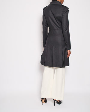 Chanel Charcoal Wool Trench Coat with CC Logo Buttons Detailing Size FR 42 (UK 14)