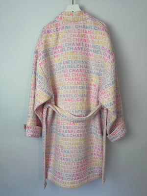 Chanel Pastel Robe Coat with Belt & Multi-Coloured Chanel Logo Details Size FR 42 (UK 14)