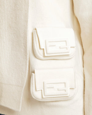 Fendi Cream Cashmere Layered FF Utility Pocket Jumper Size IT 42 (UK 10) RRP £2,700