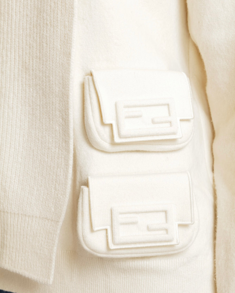Fendi Cream Cashmere Layered FF Utility Pocket Jumper Size IT 42 (UK 10) RRP £2,700