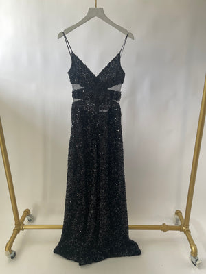 *HOT* Escada Black Sequin Long Sleeveless Gown Dress Size FR 38 (UK 10)