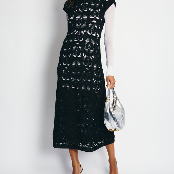 Chanel Black Crochet Short Sleeve Midi Dress with White Long-Sleeve Un –  Sellier