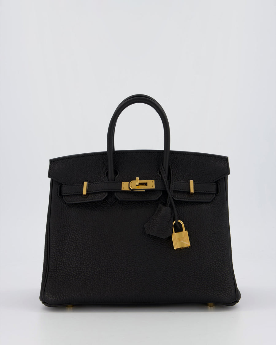 *HOT* Hermès Birkin 25 Retourne Bag in Black Togo Leather with Gold Hardware