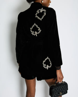 Dodo Bar Or Black Velvet Long Sleeve Jacket with Belt and Crystal Embroidery Detail Size IT 40 (UK 8)